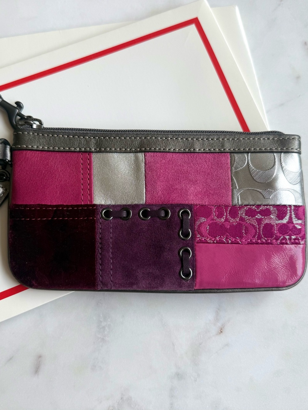 Vintage Coach Patchwork Wristlet in Pink and Silver